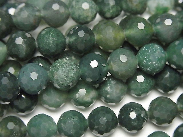 [Video]High Quality! Moss Agate 128Faceted Round 8mm 1strand beads (aprx.15inch/36cm)