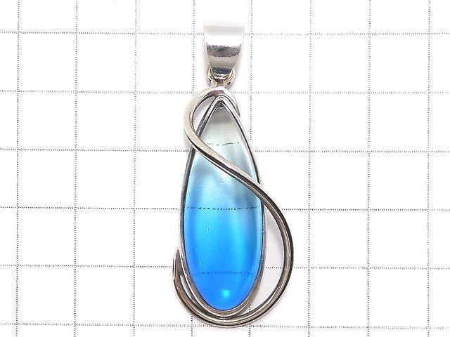 [Video][One of a kind] Blue color Amber Pendant Silver925 NO.45