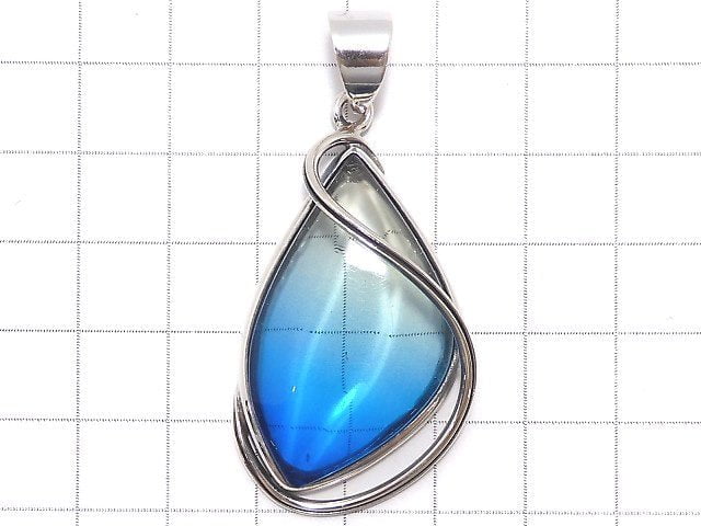 [Video][One of a kind] Blue color Amber Pendant Silver925 NO.54