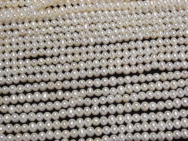[Video]Fresh Water Pearl AAA Potato 4mm White 1strand beads (aprx.15inch/36cm)