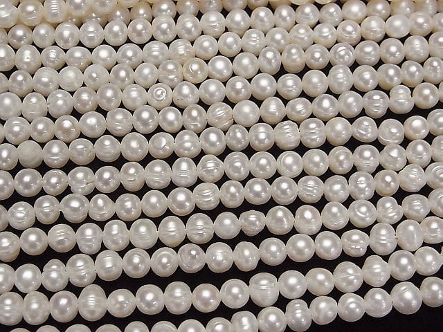 [Video]Fresh Water Pearl AA Wrinkle Potato 5-6mm White 1strand beads (aprx.13inch/32cm)