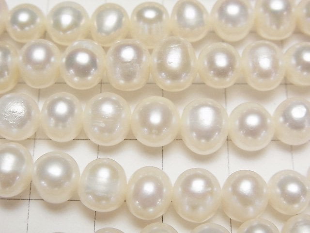 [Video]Fresh Water Pearl AA+ Potato 7-8mm White 1strand beads (aprx.15inch/36cm)