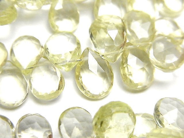 [Video]High Quality Lemon Quartz AAA Pear shape Faceted Briolette half or 1strand beads (aprx.7inch/18cm)