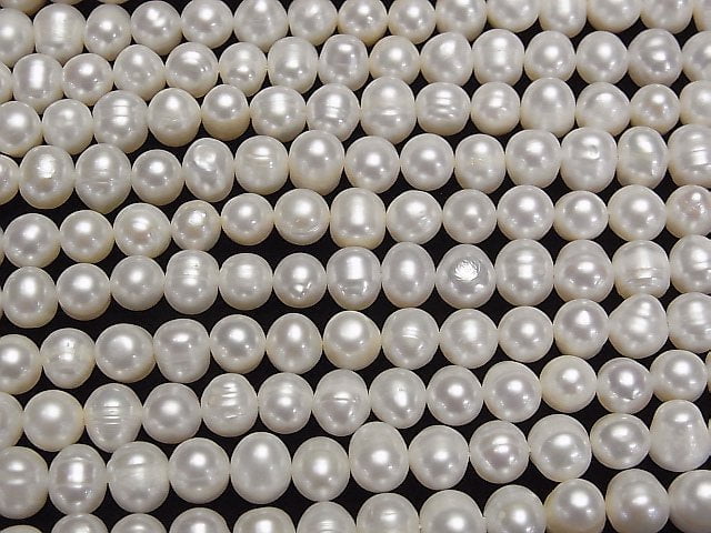 [Video]Fresh Water Pearl AA Potato 7-8mm White 1strand beads (aprx.14inch/34cm)
