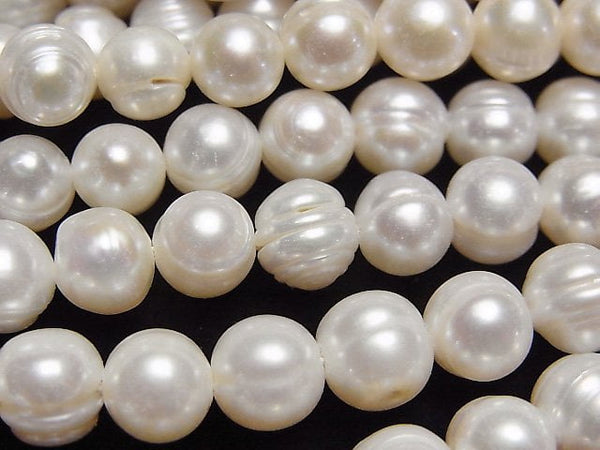[Video]Fresh Water Pearl AA Wrinkle Potato 7-8mm White 1strand beads (aprx.14inch/35cm)