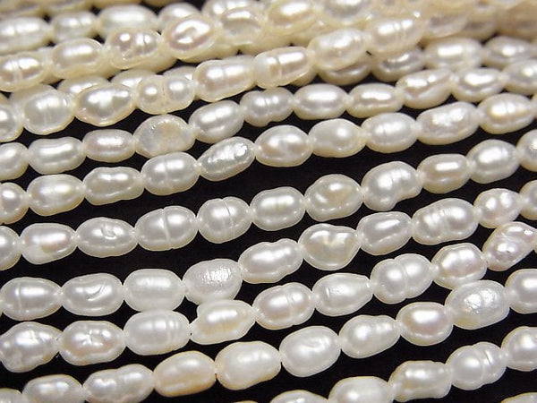 [Video]Fresh Water Pearl Keshi Pearl AA+ Rice 4x2.5x2.5mm White 1strand beads (aprx.13inch/33cm)