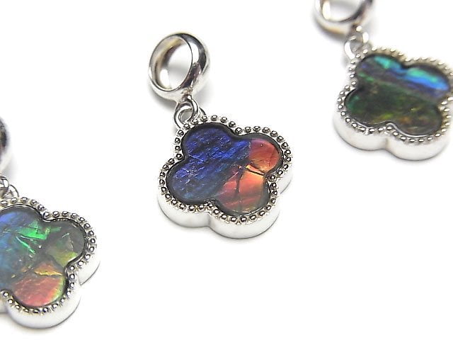 [Video] High Quality Canada Ammolite AAA Clover Pendant 11.5x11.5x2.5mm Silver925