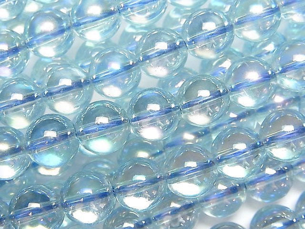 [Video] Aqua Aura Crystal Quartz Round 8mm half or 1strand beads (aprx.15inch/36cm)