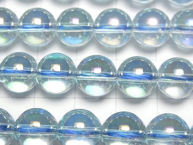 [Video] Aqua Aura Crystal Quartz Round 10mm half or 1strand beads (aprx.15inch/36cm)
