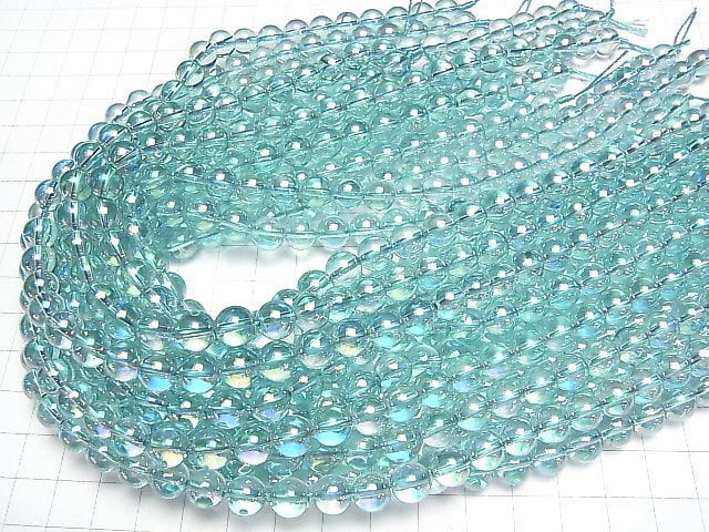 [Video] Lake Blue Flash Crystal Round 8mm half or 1strand beads (aprx.15inch/38cm)