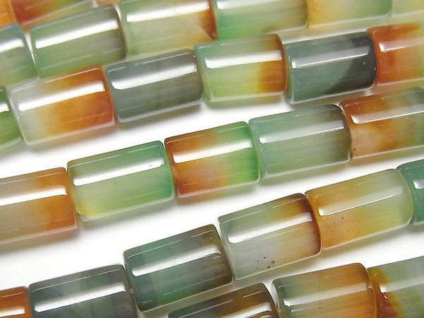 [Video] Green x Red color Chalcedony Tube 12x8x8mm 1strand beads (aprx.15inch/37cm)