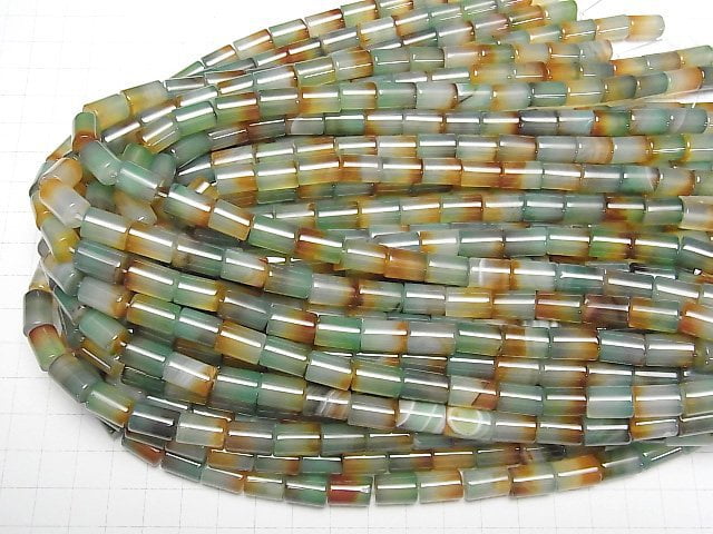 [Video] Green x Red color Chalcedony Tube 12x8x8mm 1strand beads (aprx.15inch/37cm)