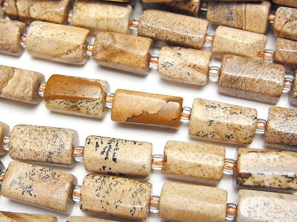 [Video] Picture Jasper Rough Tube -Faceted Nugget 1strand beads (aprx.15inch/38cm)