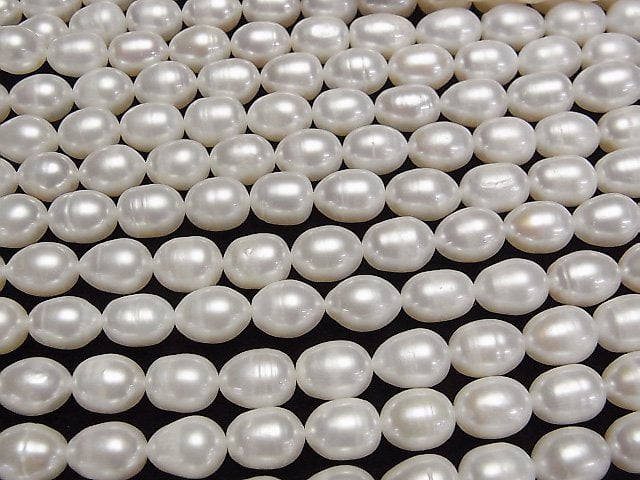 [Video]Fresh Water Pearl AA+ Rice 10x8x8mm White 1strand beads (aprx.14inch/35cm)