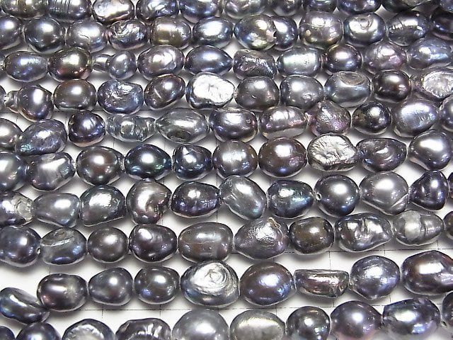 [Video]Fresh Water Pearl AA Baroque 8-10mm Metallic Navy 1strand beads (aprx.13inch/33cm)