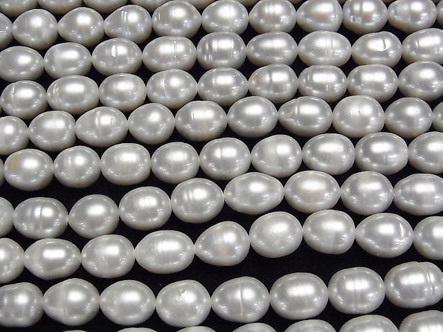 [Video]Fresh Water Pearl AA Rice 11x9x9mm Light Silver 1strand beads (aprx.15inch/37cm)
