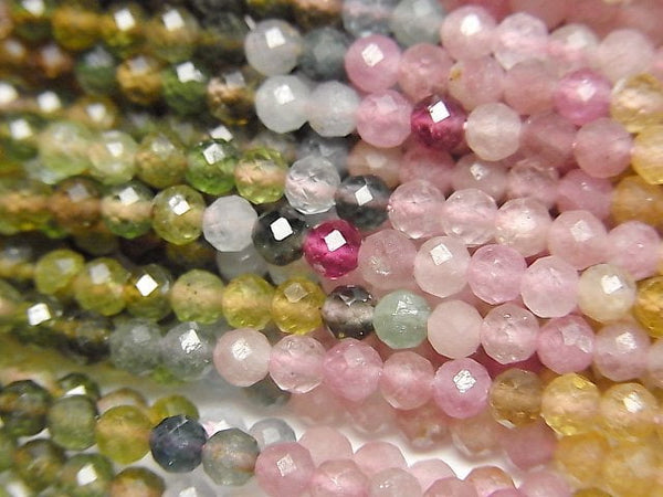[Video] High Quality! Multi color Tourmaline AAA- Faceted Round 3mm 1strand beads (aprx.15inch/37cm)