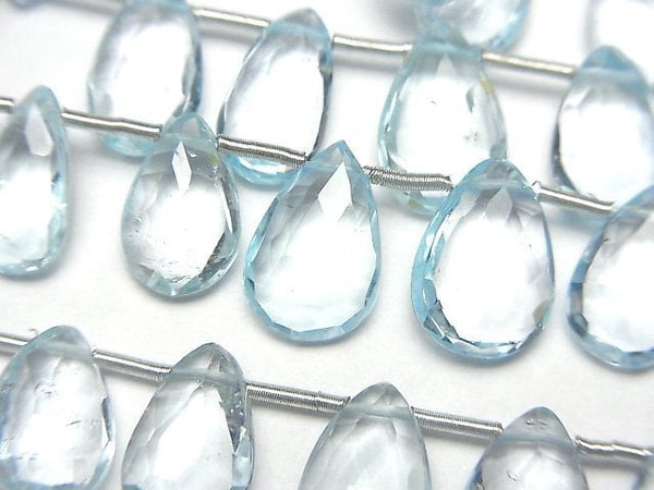 [Video]High Quality Sky Blue Topaz AAA- Pear shape Faceted Briolette half or 1strand beads (aprx.5inch/12cm)