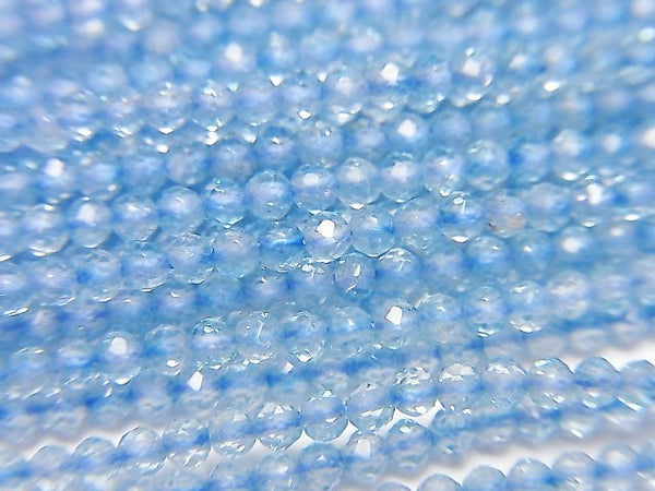[Video] High Quality! Blue color Topaz AA++ Faceted Round 2mm 1strand beads (aprx.15inch/38cm)