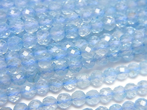 [Video] High Quality! Blue color Topaz AA++ Faceted Round 4mm 1strand beads (aprx.15inch/37cm)