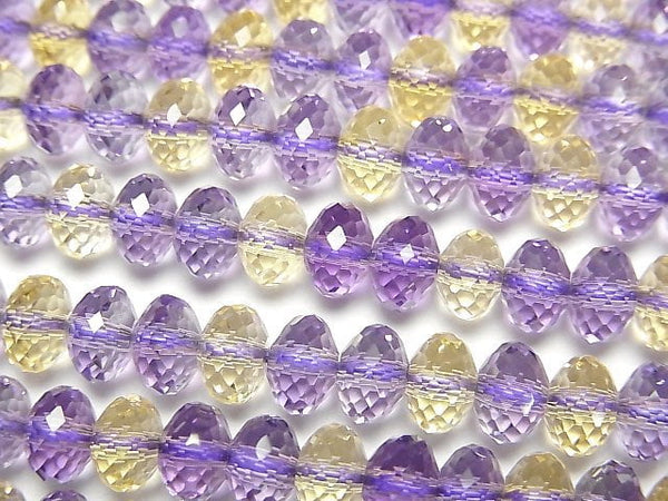 [Video]Purple x Yellow Quartz Faceted Button Roundel 6x6x4mm half or 1strand beads (aprx.15inch/36cm)