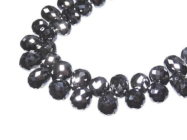 [Video][One of a kind] Black Diamond Drop Faceted Briolette 1strand beads (aprx.7inch/17cm) NO.1