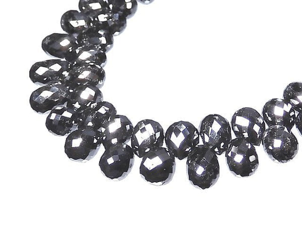 [Video][One of a kind] Black Diamond Drop Faceted Briolette 1strand beads (aprx.7inch/17cm) NO.2