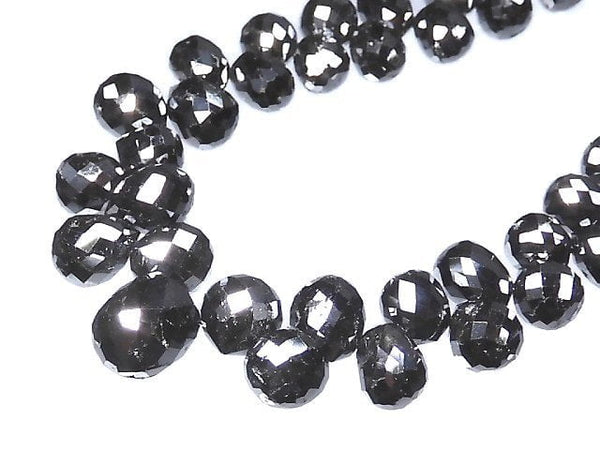 [Video][One of a kind] Black Diamond Drop Faceted Briolette 1strand beads (aprx.7inch/19cm) NO.3