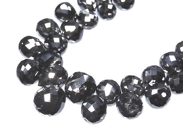 [Video][One of a kind] Black Diamond Drop Faceted Briolette 1strand beads (aprx.7inch/19cm) NO.4