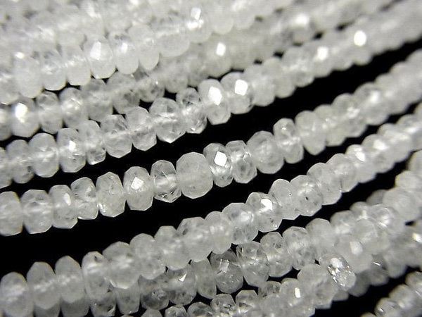 [Video]High Quality Unheated White Sapphire AA++ Faceted Button Roundel half or 1strand beads (aprx.15inch/38cm)