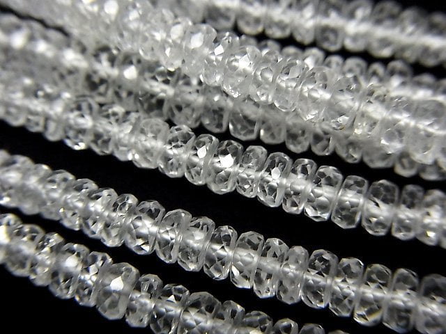 [Video]High Quality Unheated White Sapphire AAA Faceted Button Roundel half or 1strand beads (aprx.15inch/38cm)