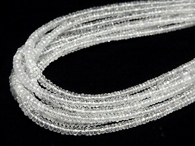 [Video]High Quality Unheated White Sapphire AAA Faceted Button Roundel half or 1strand beads (aprx.15inch/38cm)