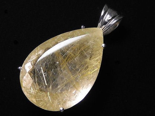 [Video][One of a kind] High Quality Rutilated Quartz AAA- Faceted Pendant Silver925 NO.48
