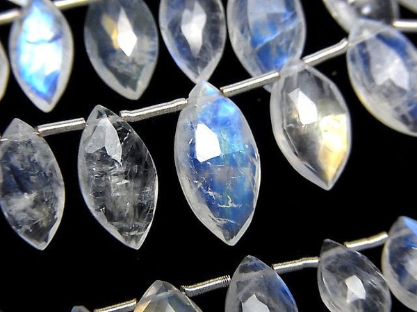 [Video]High Quality Rainbow Moonstone AAA- Marquise Faceted Briolette half or 1strand beads (aprx.7inch/18cm)