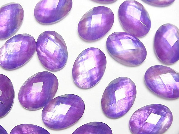 [Video] White Shell x Crystal AAA Oval Faceted Cabochon 14x10mm [Purple color] 2pcs