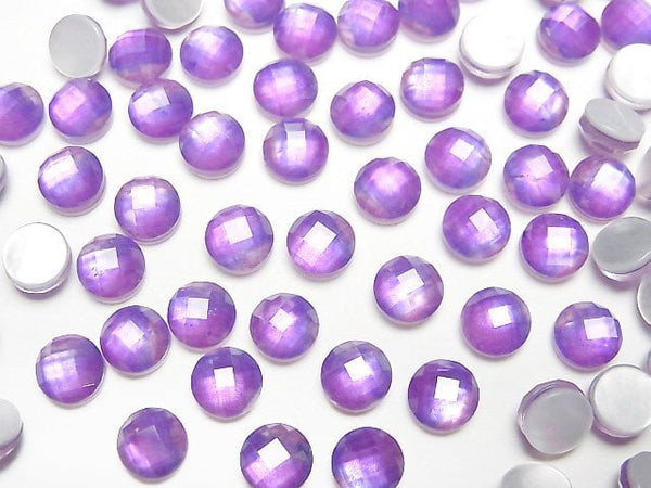 [Video] White Shell x Crystal AAA Round Faceted Cabochon 6x6mm [Purple color] 3pcs