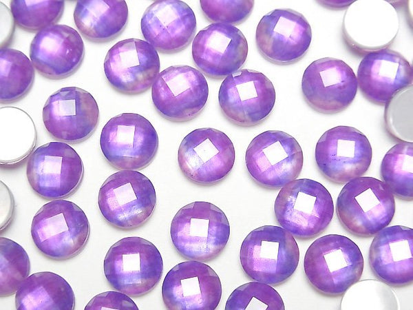 [Video] White Shell x Crystal AAA Round Faceted Cabochon 8x8mm [Purple color] 3pcs