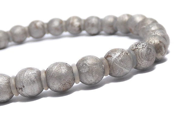 [Video][One of a kind] Meteorite (Muonionalusta) Round 6mm Natural color Bracelet NO.1