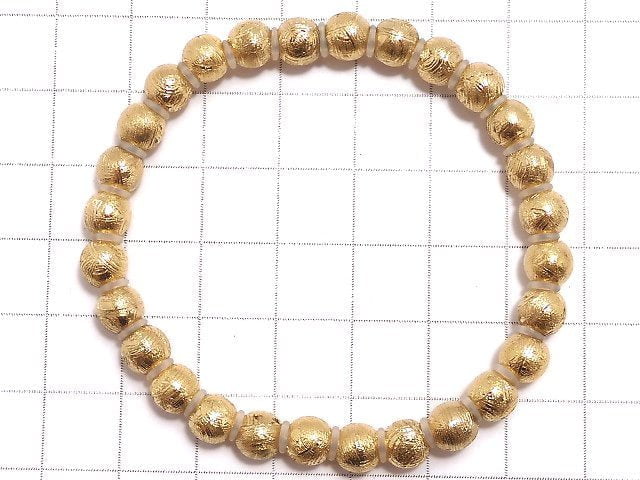 [Video][One of a kind] Meteorite (Muonionalusta) Round 6mm Yellow Gold Bracelet NO.1