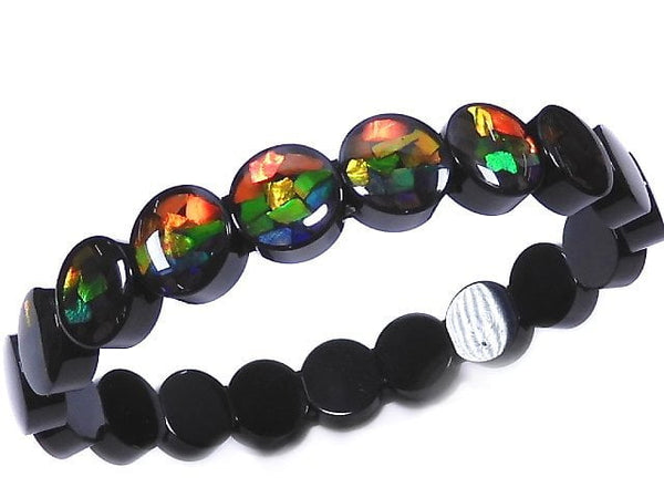 [Video][One of a kind] High Quality Ammolite AAA Two Hole Coin 10x10x4.5mm Bracelet NO.1