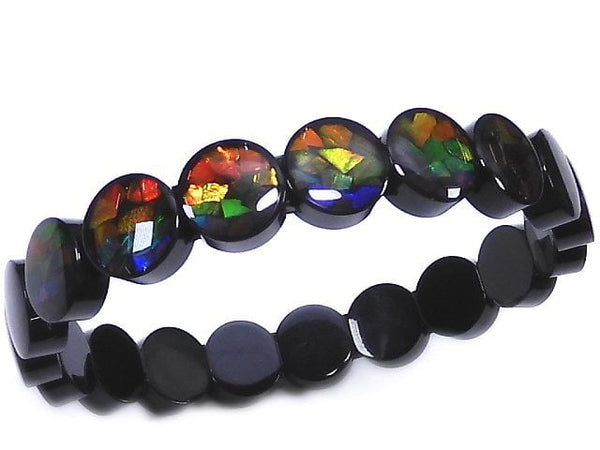 [Video][One of a kind] High Quality Ammolite AAA Two Hole Coin 10x10x4.5mm Bracelet NO.2