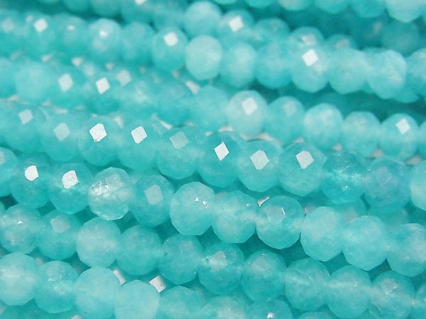 [Video]High Quality! Blue green color Jade Faceted Button Roundel 6x6x5mm 1strand beads (aprx.15inch/36cm)