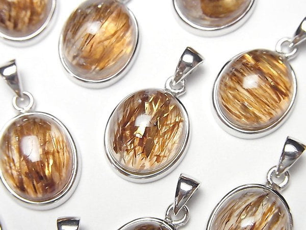 [Video]High Quality Copper Rutilated Quartz AAA- Oval Pendant 14x12mm Silver925 1pc
