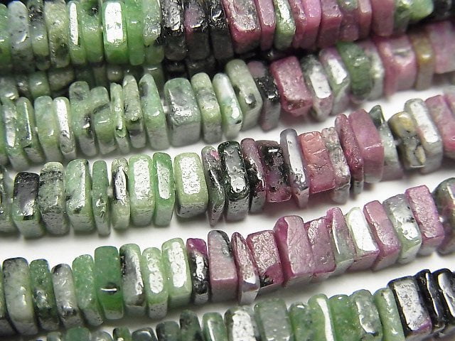 [Video] Ruby Inzoisite Square Roundel (disc) half or 1strand beads (aprx.15inch/38cm)