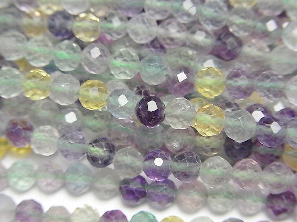 [Video] High Quality! Multi color Fluorite AAA- Faceted Round 4mm 1strand beads (aprx.15inch/36cm)