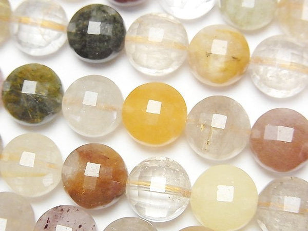 [Video] Multi color Rutilated Quartz AA Faceted Coin 10x10x7mm 1strand beads (aprx.15inch/38cm)