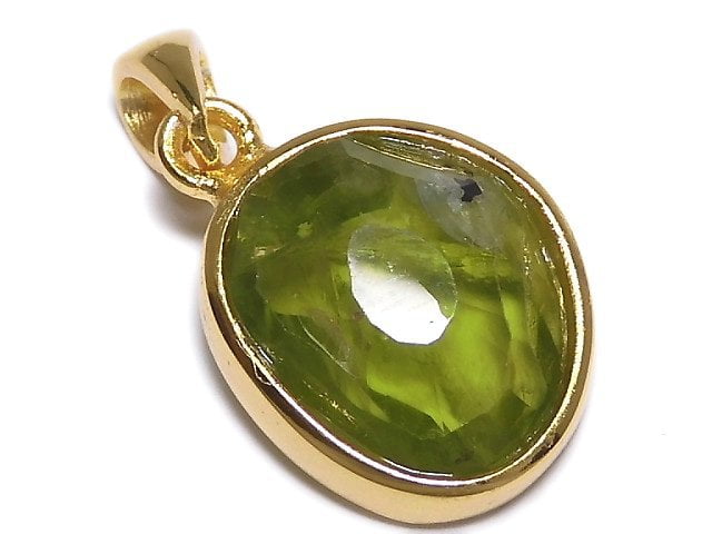 [Video][One of a kind] High Quality Peridot AAA- Faceted Pendant 18KGP NO.23