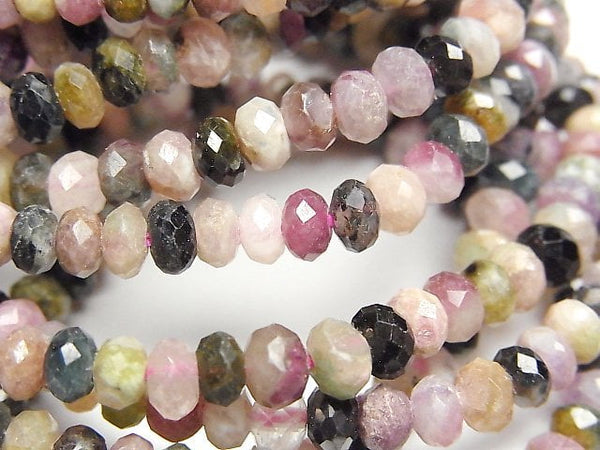 [Video]High Quality! Multicolor Tourmaline AA+ Faceted Button Roundel 5x5x3mm Bracelet