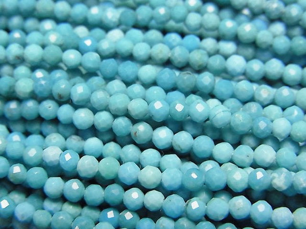 [Video] High Quality! Arizona Kingman Turquoise AAA- Faceted Round 2.5mm half or 1strand beads (aprx.13inch/32cm)