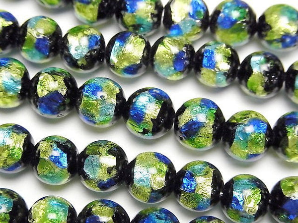 [Video] Lampwork Beads Round 8mm [Blue x Yellow/Luminous type] 1/4 or 1strand beads (aprx.15inch/36cm)